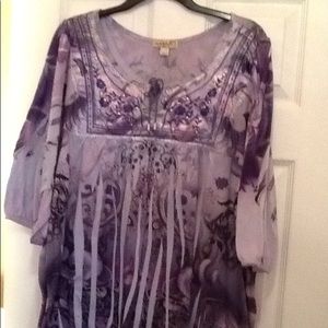 One World top in purples,3/4 sleeves,embellished